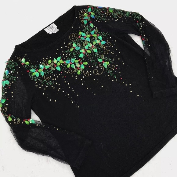 Just B Sweaters - Just B SzM Blouse Christmas Ugly Sheer Sleeves